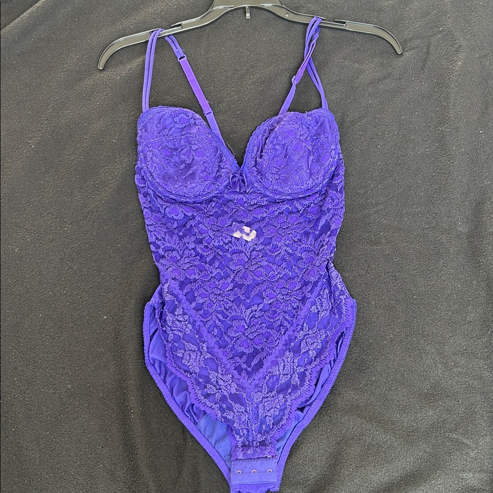 Vintage Victoria’s Secret Gold Tag Purple Lace Bodysuit - 36B